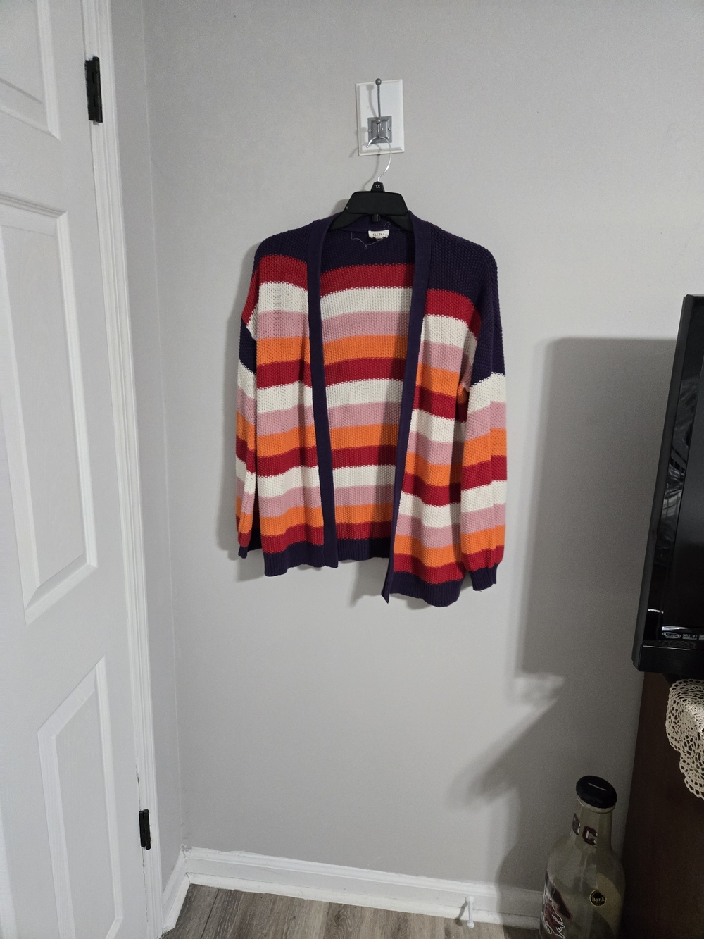 BiBi Open-Front Striped Cardigan - Purple, Pink, Orange, Red, Cream